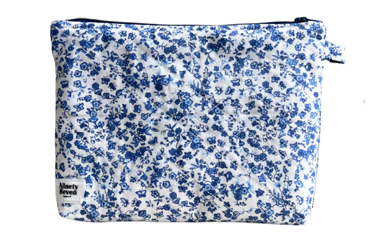 Blue Floral Zipper Pouch