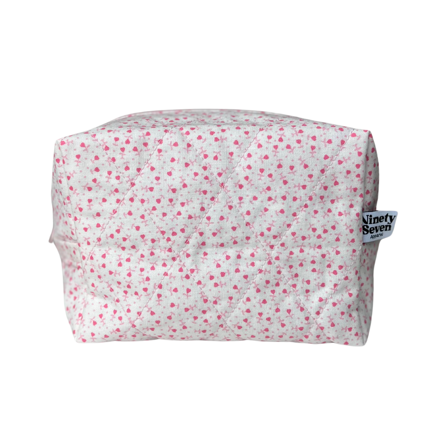 Pink Hearts Quilted Makeup Bag