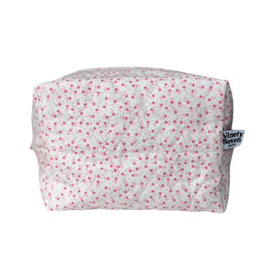 Pink Hearts Quilted Makeup Bag