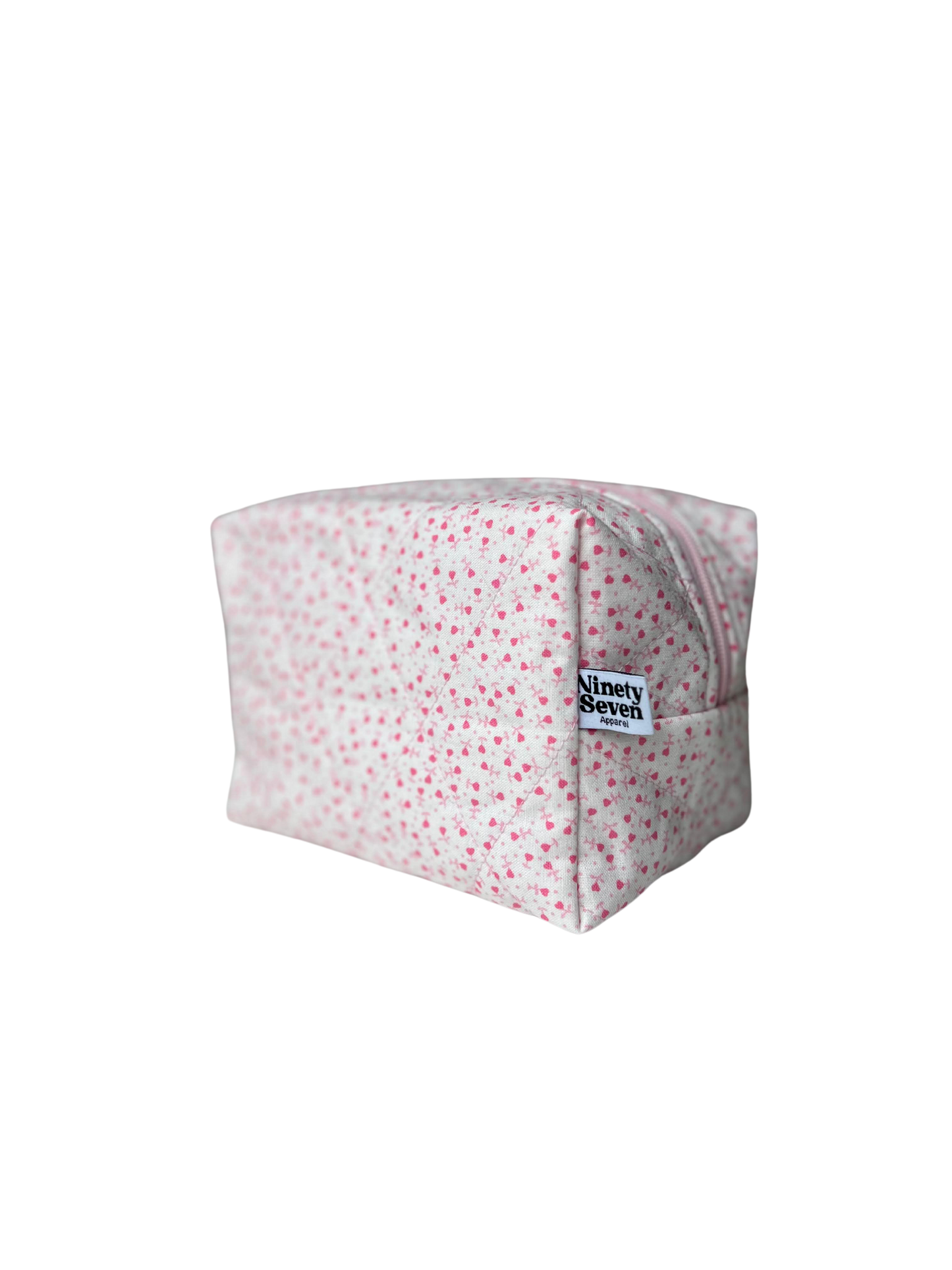 Pink Hearts Quilted Makeup Bag