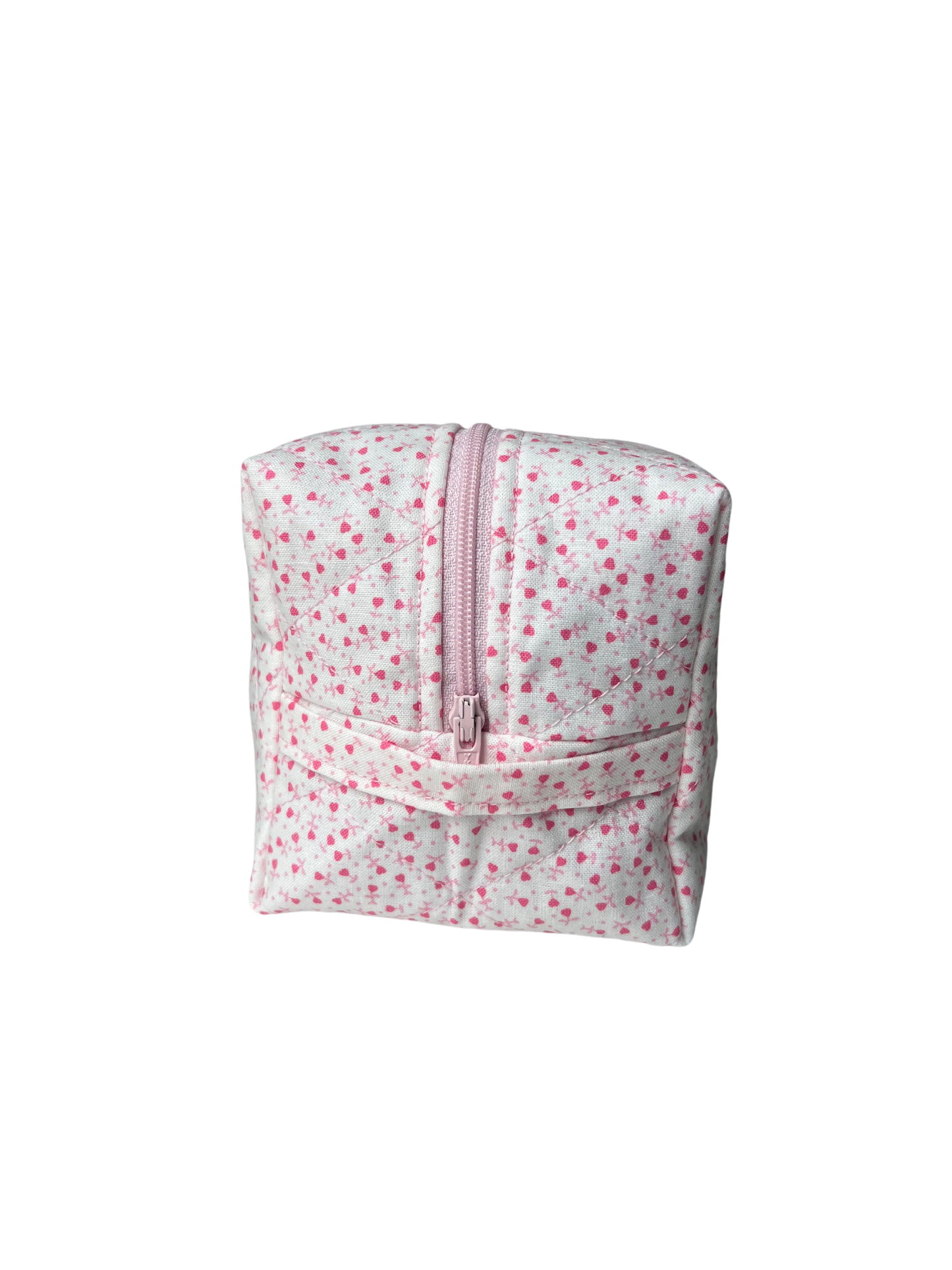 Pink Hearts Quilted Makeup Bag