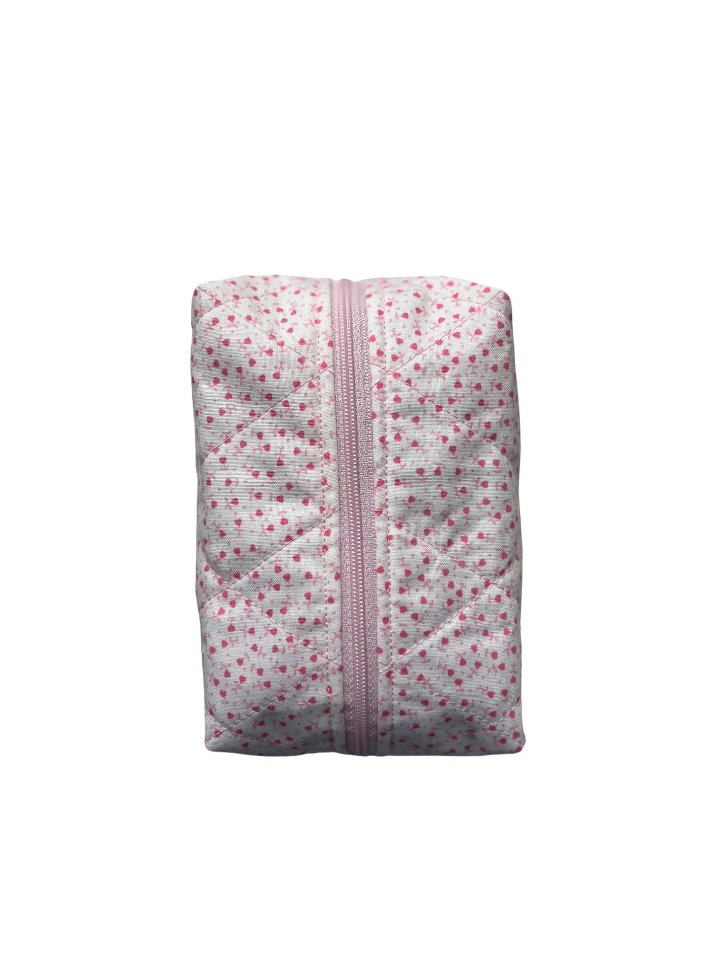 Pink Hearts Quilted Makeup Bag